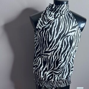 HeartSoul Back White Zebra Print Tie Neck Halter Neck Top Sz 3X